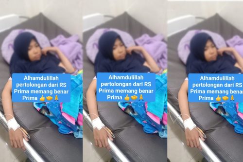 Seorang anak pasien terbaring di ruang UGD dengan wajah diblur, menunjukkan kondisi lemah saat mendapatkan perawatan darurat di RS Prima.